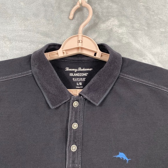 Tommy Bahama Island Zone Polo Men's Large Black Supima Trim Fit Shirt - Picture 3 of 9